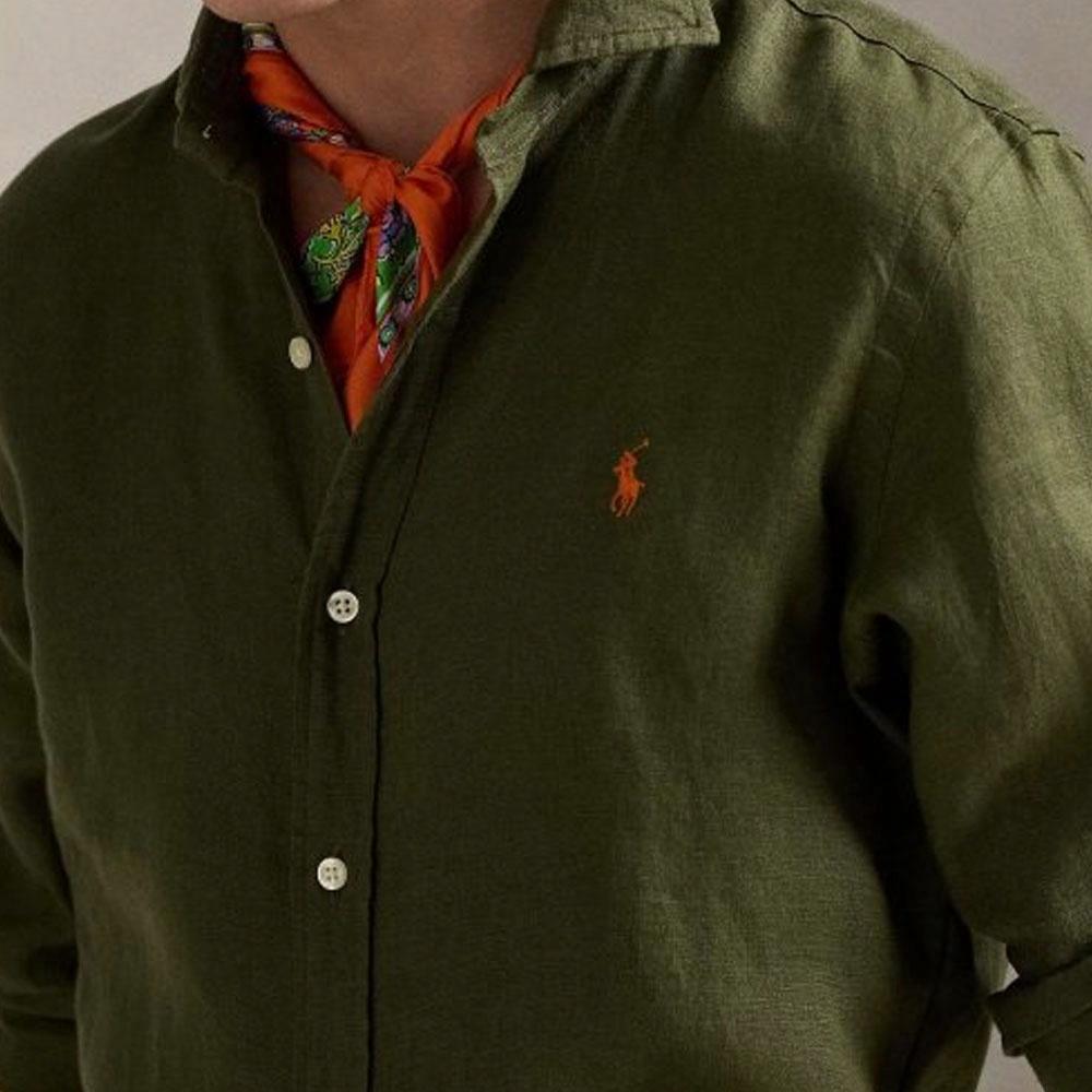 Polo Ralph Lauren Slim Fit Green Long Sleeve Shirt with Embroidered Logo for Men. 710966294-004 圖 5