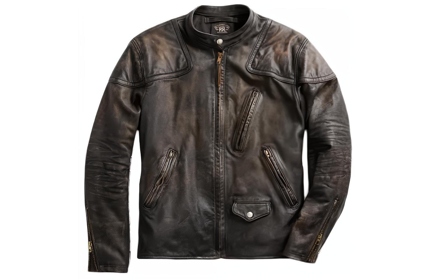 Polo Ralph Lauren Slim Fit Leather Moto Jacket Black  Zip-up Outerwear. MNRROTW16020-032