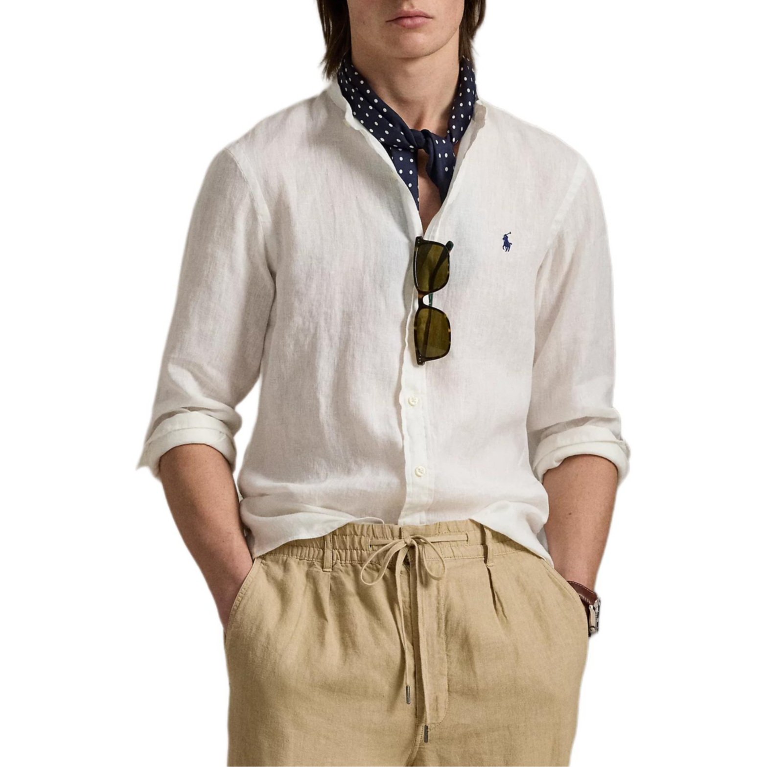 Lookbook Polo Ralph Lauren 修身版長袖亞麻襯衫 白色 710968925-006