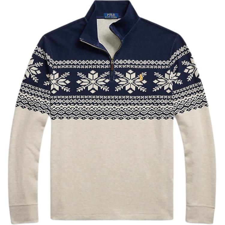 Polo Ralph Lauren Snowflake Mock Neck Half-Zip Knit Sweater  Blue 100033169