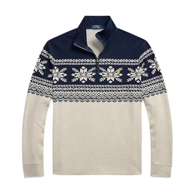 Polo Ralph Lauren Snowflake Mock Neck Half-Zip Knit Sweater Blue 100033169