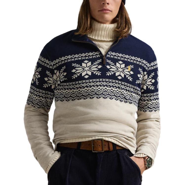 Shop Polo Ralph Lauren 雪花图案半拉链高领针织毛衣 蓝色 100033169
