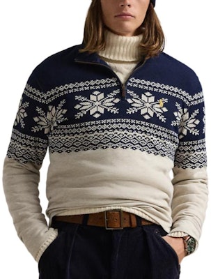 Polo Ralph Lauren 雪花图案半拉链高领针织毛衣 蓝色 100033169 Shop Polo Ralph Lauren 雪花图案半拉链高领针织毛衣 蓝色 100033169