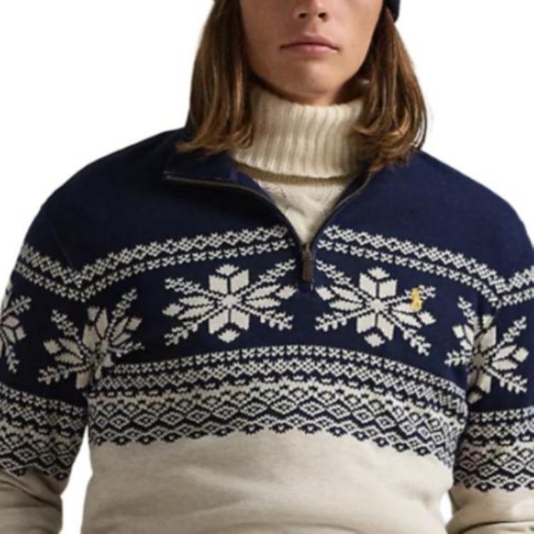 Sizing Polo Ralph Lauren 雪花图案半拉链高领针织毛衣 蓝色 100033169