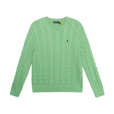 Polo Ralph Lauren Solid Cable Knit Crewneck Sweater Green Embroidered Logo. 710775885-052