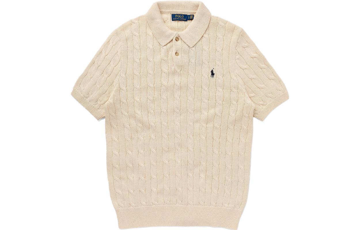 Order 폴로 랄프로렌 케이블 니트 로고 자수 반팔 스웨터 베이지 남성용 710917050-003
