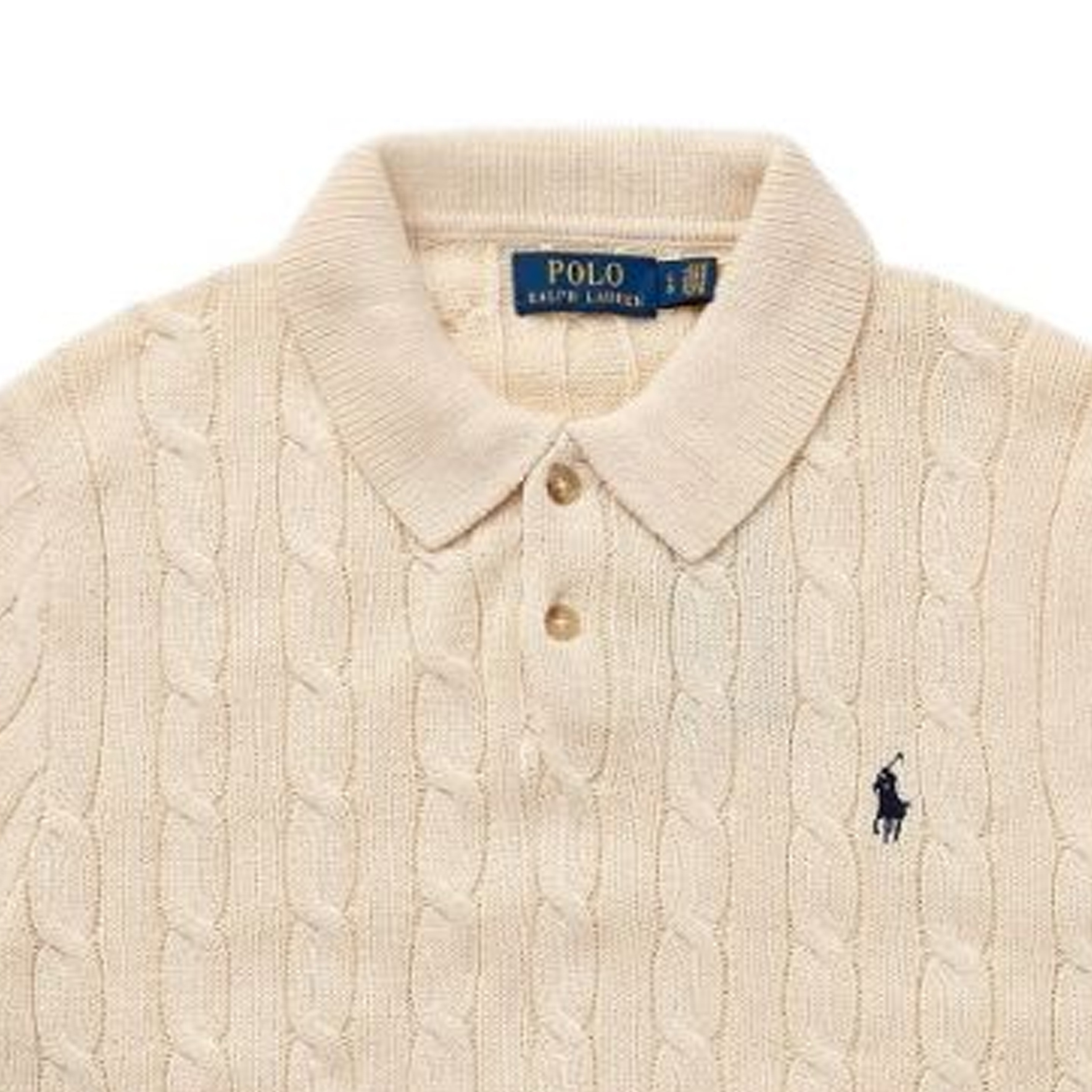 Purchase 폴로 랄프로렌 케이블 니트 로고 자수 반팔 스웨터 베이지 남성용 710917050-003