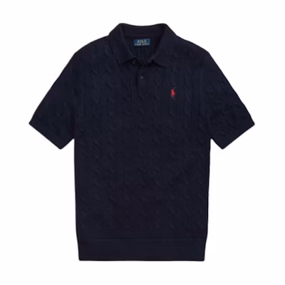 Polo Ralph Lauren Solid Cable Knit Pony Embroidered Polo Shirt Navy Tee. MNPOSWE1N820014-400