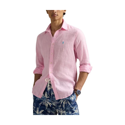 Polo Ralph Lauren Solid Color Button-Up Long Sleeve Shirt Pink - 710967632-006