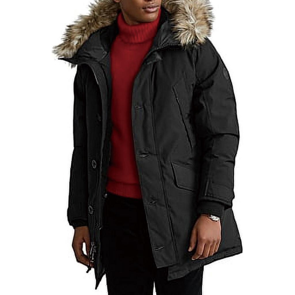 Shop Polo Ralph Lauren男士纯色连帽长袖派克外套黑色外套。 710855884-001