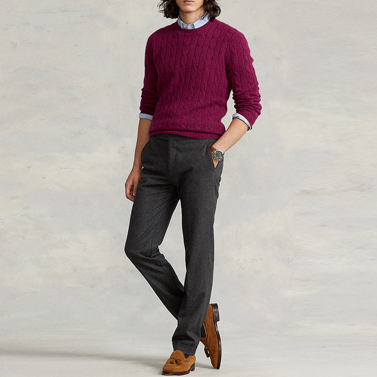 Polo Ralph Lauren Solid Crewneck Cashmere Sweater  Purple Red Long Sleeve MNPOSWE16820770-500 圖 3