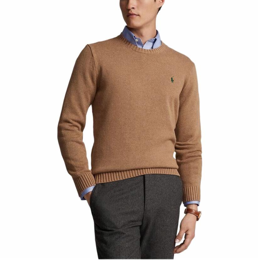 Shop Polo Ralph Lauren Baju Crewneck Lengan Panjang Khaki Lelaki 710810846-028