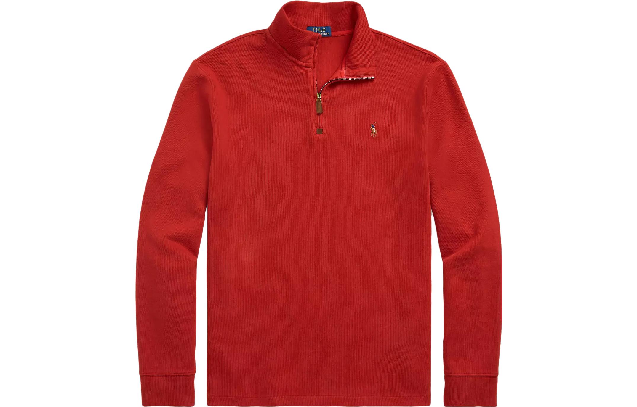 Order 폴로 랄프 로렌 로고 자수 하프 집업 스웻셔츠 레드 남성용. 710857073-018