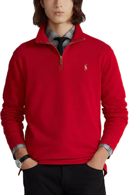 폴로 랄프 로렌 로고 자수 하프 집업 스웻셔츠 레드 남성용. 710857073-018 Lookbook 폴로 랄프 로렌 로고 자수 하프 집업 스웻셔츠 레드 남성용. 710857073-018