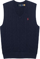 Polo Ralph Lauren Solid Logo Cable Knit V-Neck Vest Men’s Blue 710766173-005 Polo Ralph Lauren Solid Logo Cable Knit V-Neck Vest Men’s Blue 710766173-005