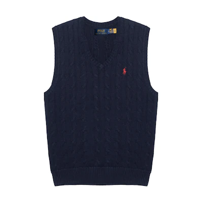 Polo Ralph Lauren Solid Logo Cable Knit V-Neck Vest Men’s Blue 710766173-005
