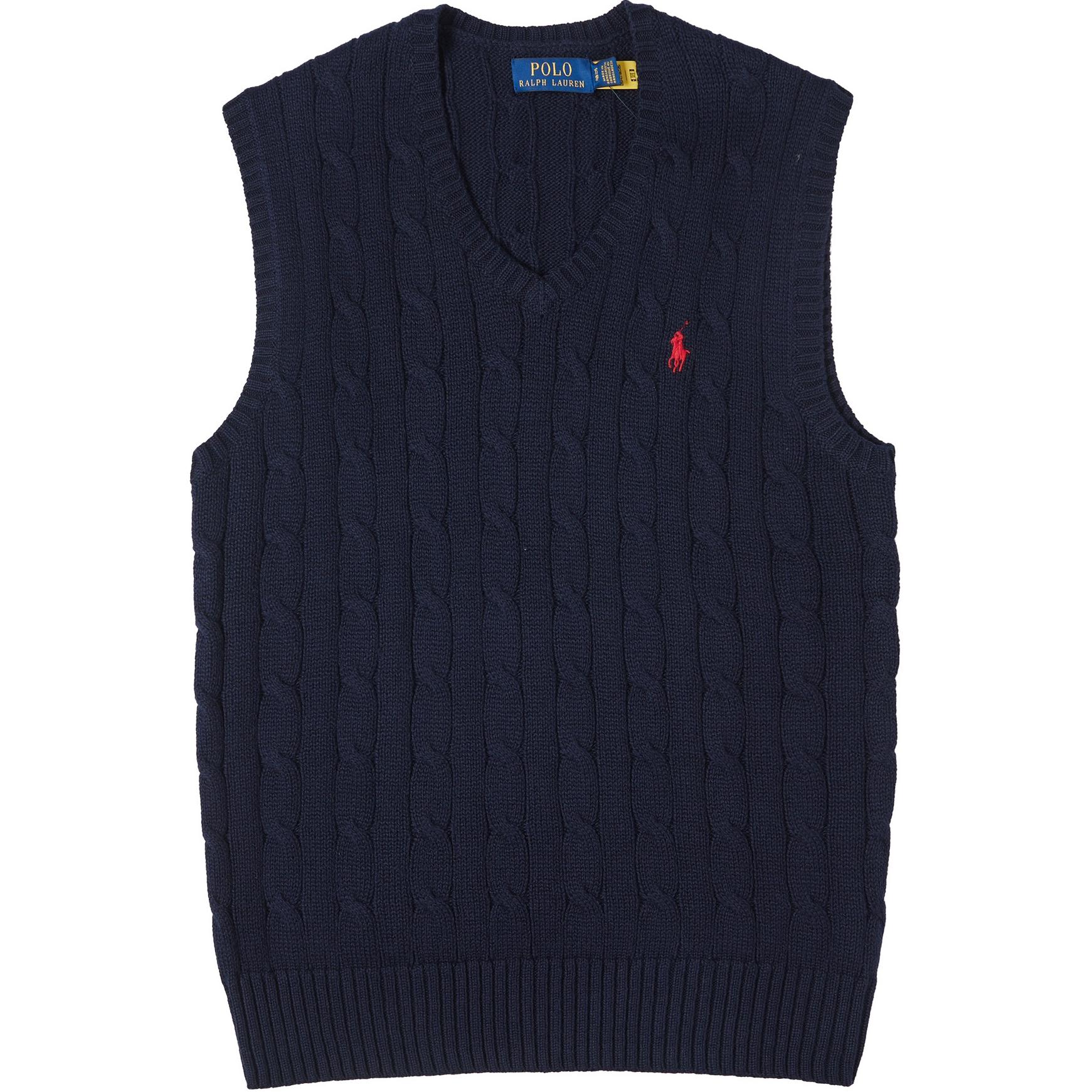 Order Polo Ralph Lauren Logo Kabel Klasik Vest V-Leher Lelaki Biru 710766173-005