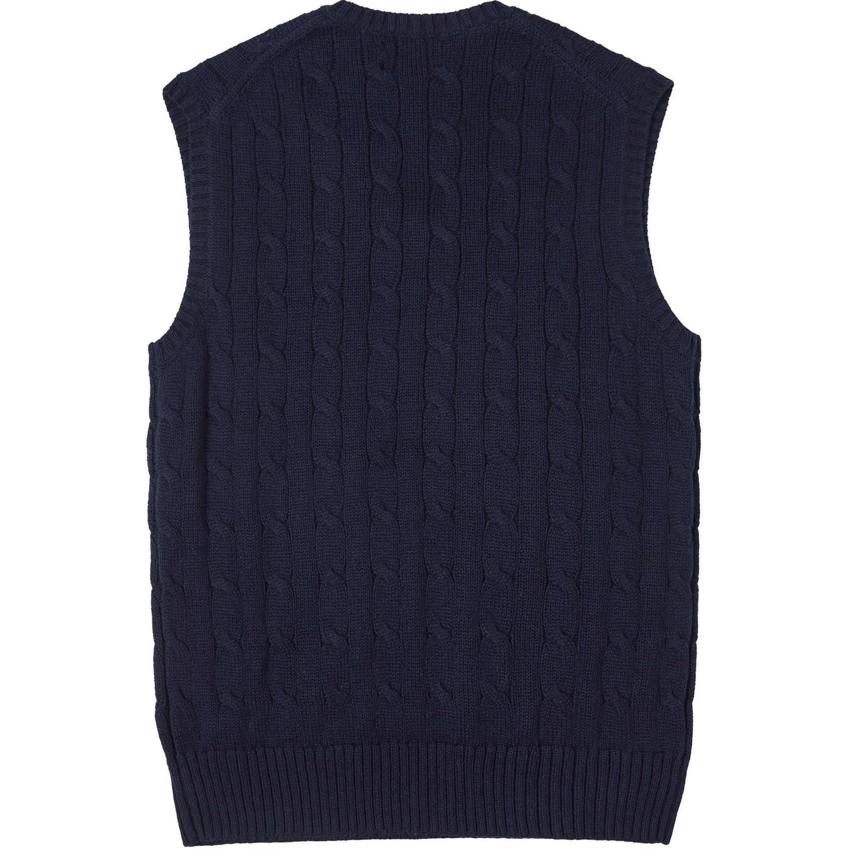 Lookbook Polo Ralph Lauren Logo Kabel Klasik Vest V-Leher Lelaki Biru 710766173-005