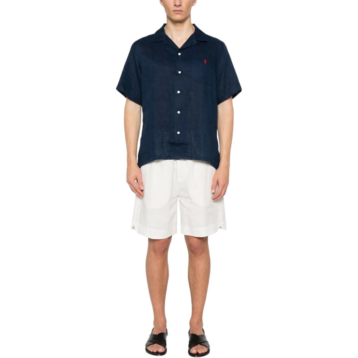 Polo Ralph Lauren Solid Logo Cuban Collar Loose Short Sleeve Shirt Navy Blue Mens. 710966421-001 圖 3