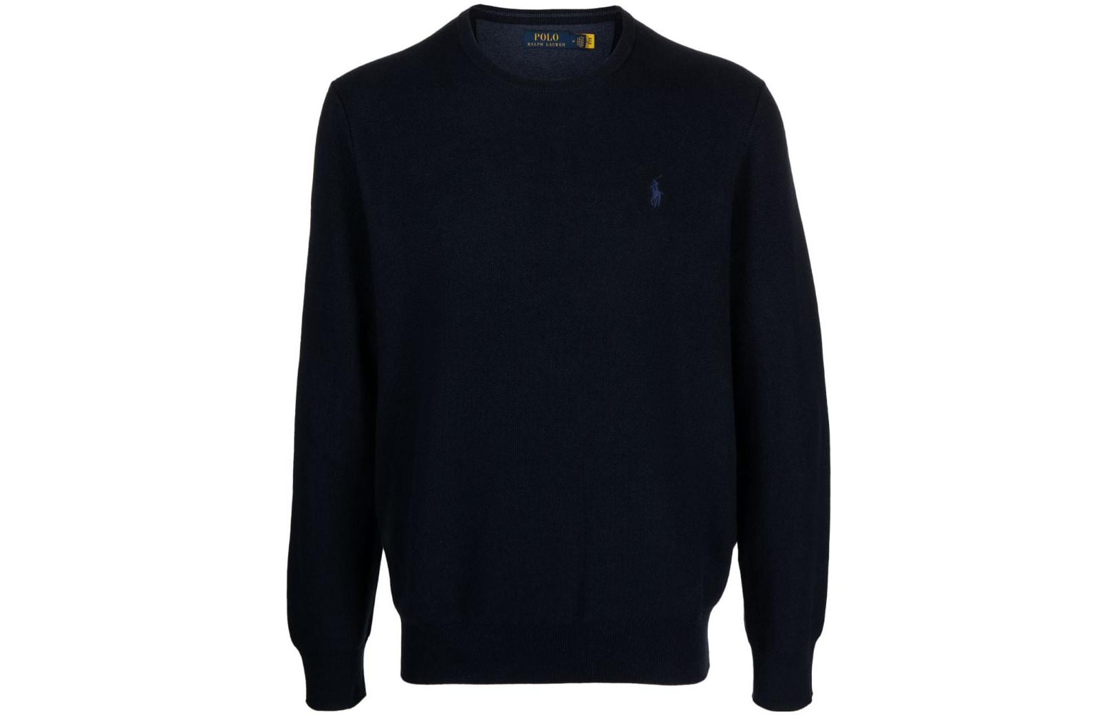 Polo Ralph Lauren Solid Logo Embroidered Crewneck Knit Sweater  Navy Blue 71098163-001