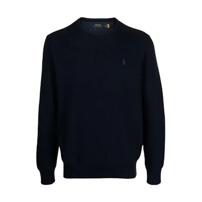 Polo Ralph Lauren Solid Logo Embroidered Crewneck Knit Sweater Navy Blue 71098163-001