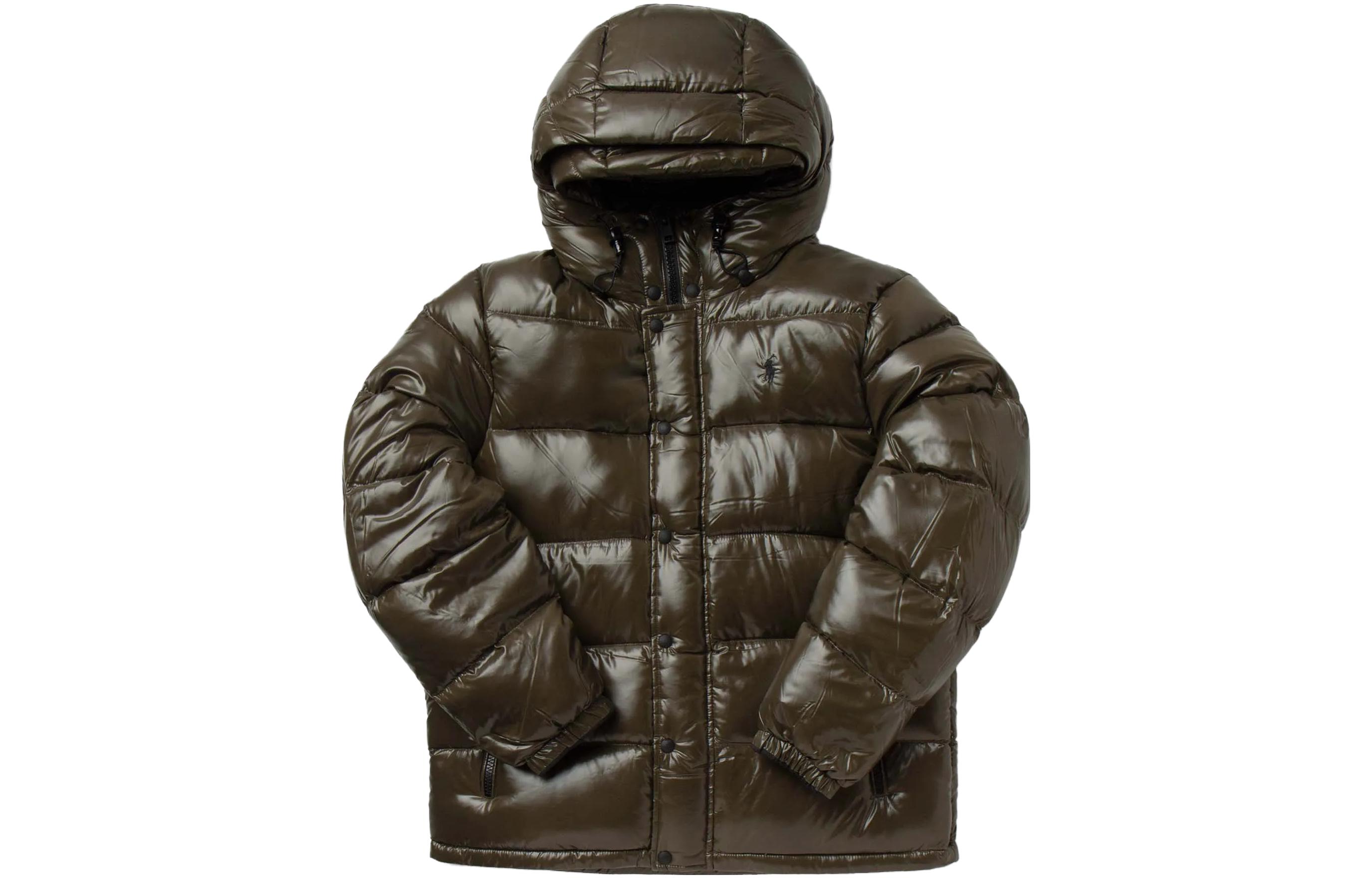 Polo Ralph Lauren Solid Logo Embroidered Hooded Down Jacket Green . 710811909-001