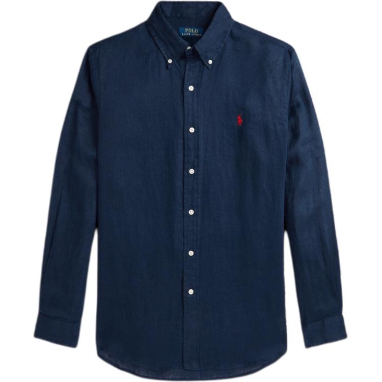 Polo Ralph Lauren Solid Logo Embroidered Long Sleeve Shirt Navy Blue MNPOWOV16824139-410