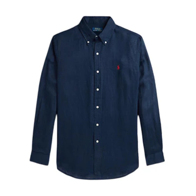 Polo Ralph Lauren Solid Logo Embroidered Long Sleeve Shirt Navy Blue MNPOWOV16824139-410