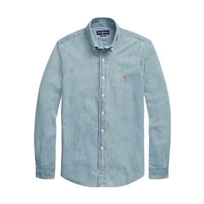 Polo Ralph Lauren Solid Logo Embroidered Long Sleeve Shirt Blue for Men 710776164-001