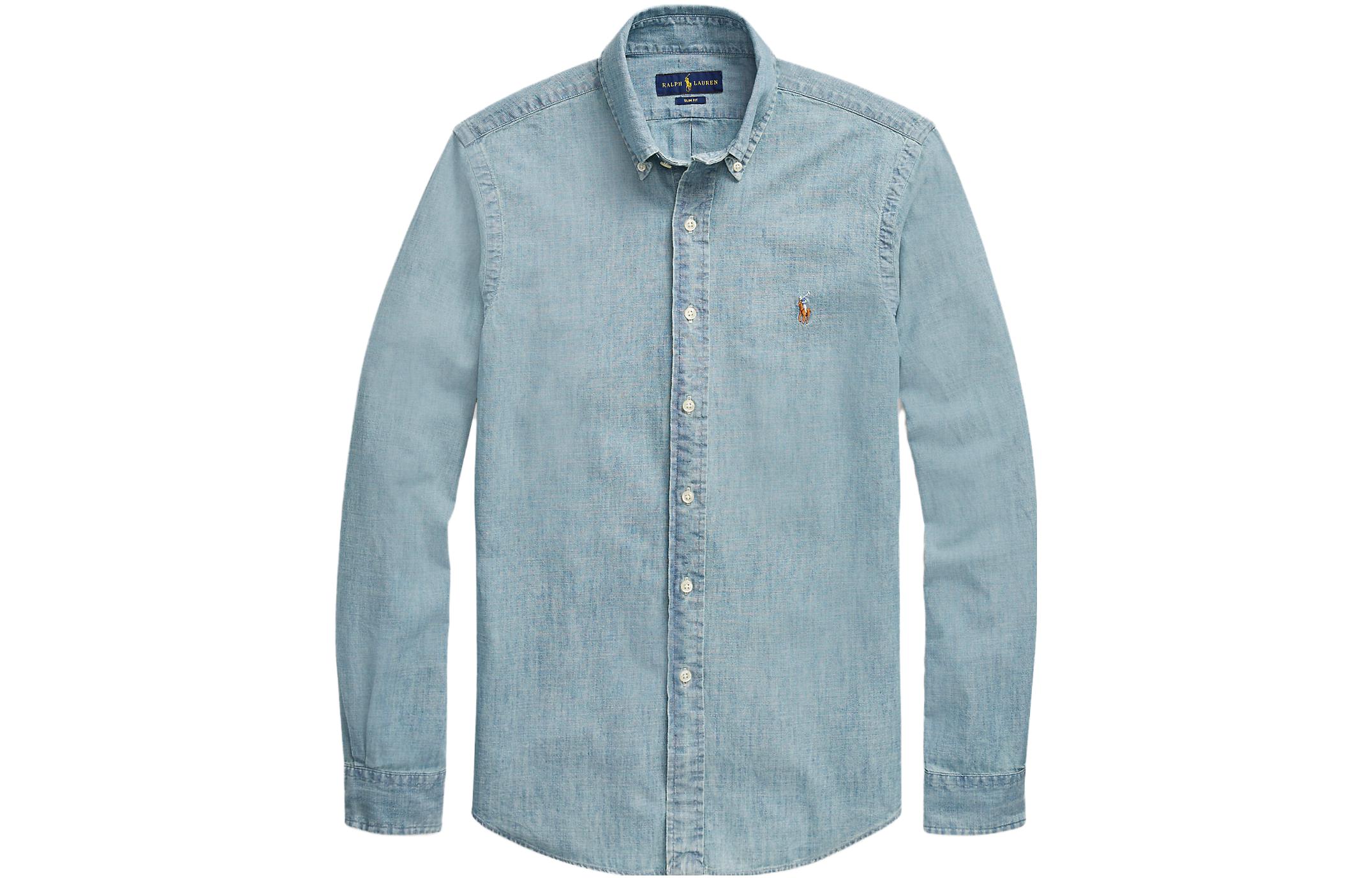 Polo Ralph Lauren Solid Logo Embroidered Long Sleeve Shirt Blue for Men 710776164-001 圖 2