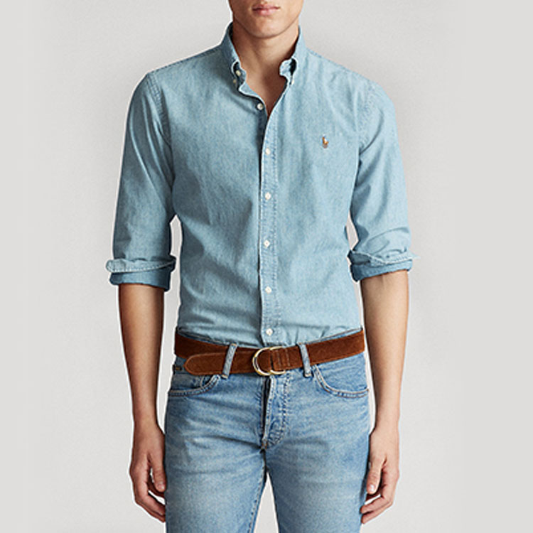 Polo Ralph Lauren Solid Logo Embroidered Long Sleeve Shirt Blue for Men 710776164-001 圖 3