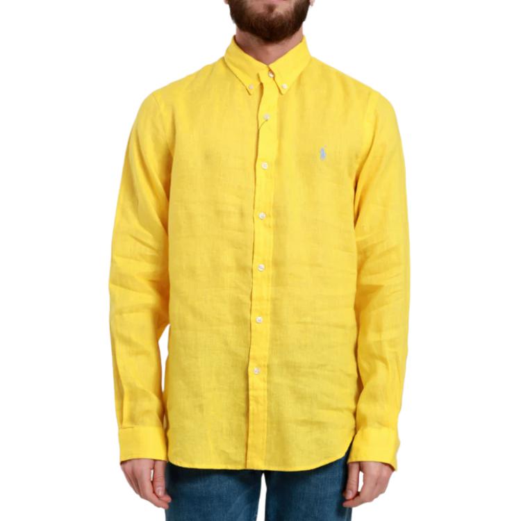 Shop Camisa Polo Ralph Lauren Logo Bordado de Manga Larga Amarilla. 710829443-030
