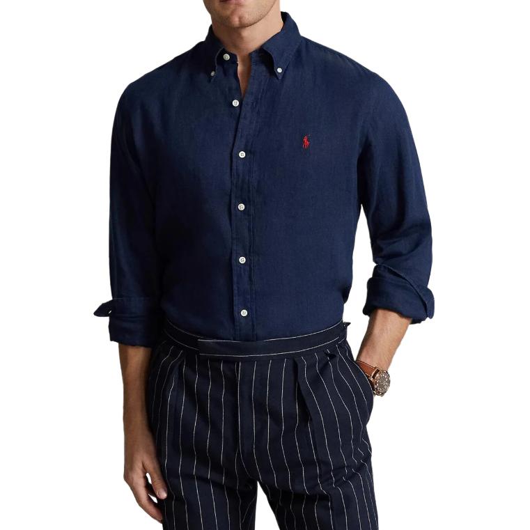 Shop Polo Ralph Lauren Solid Logo Long Sleeve Shirt Navy Blue (). 710794141-002