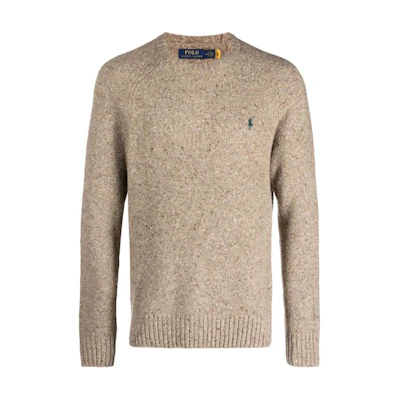 Polo Ralph Lauren Solid Logo Print Crewneck Knit Sweater Khaki . 710918135-002