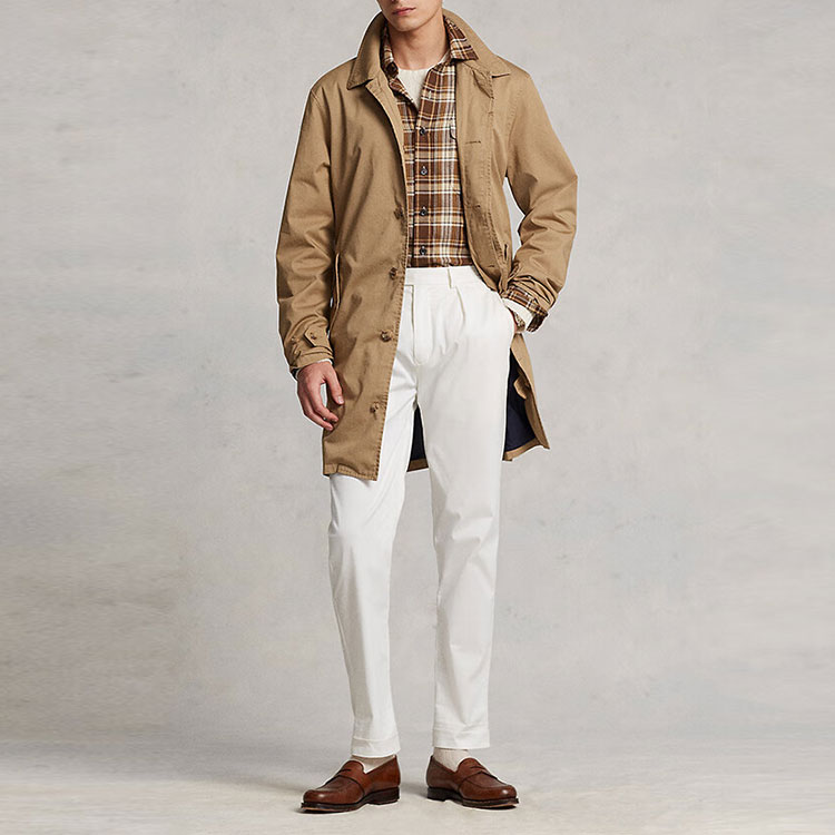 Lookbook ポロラルフローレン メンズ ロゴ入りトレンチコート キャメルブラウン 長袖 MNPOOTW16020939-260