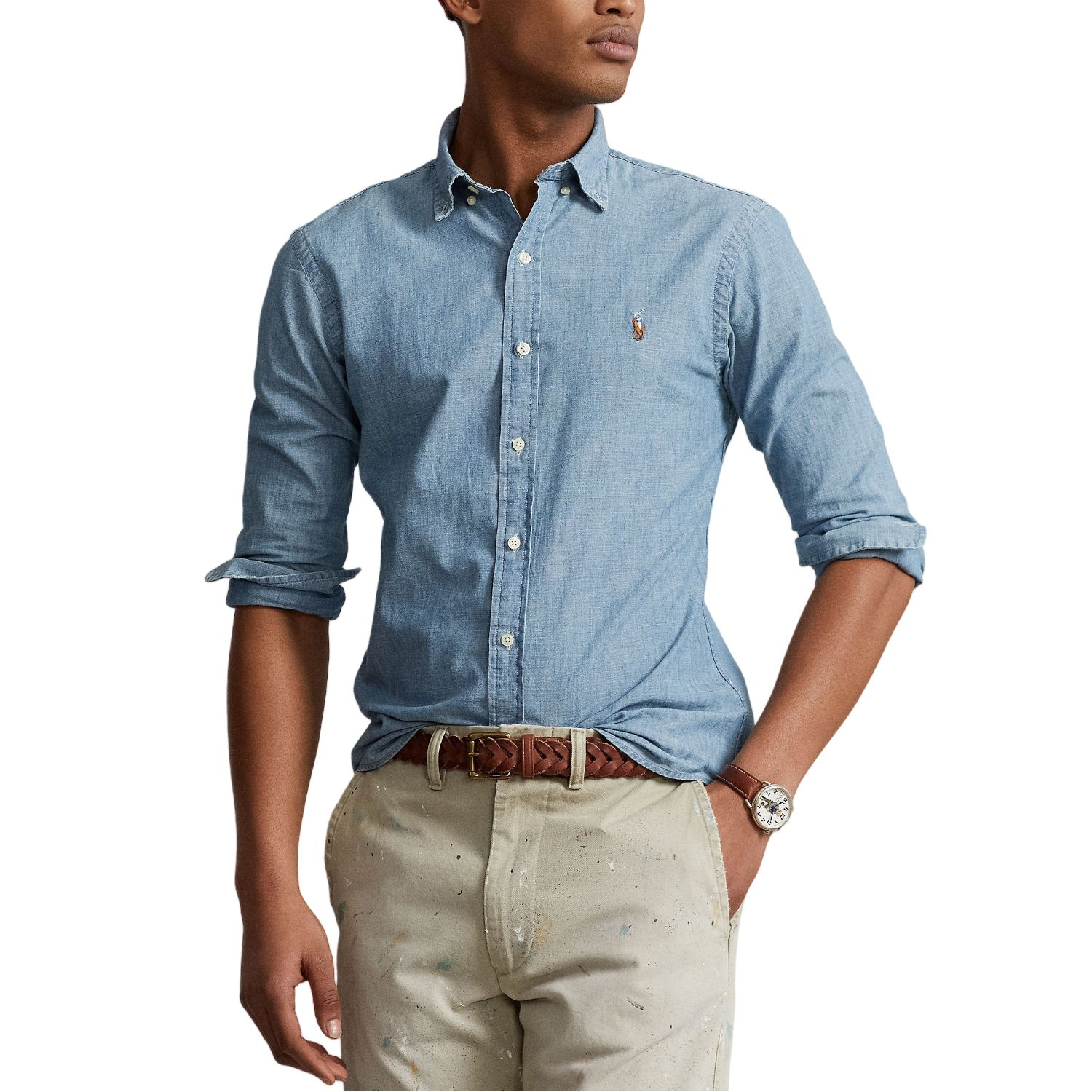 Polo Ralph Lauren Solid Long Sleeve Collared Shirt Light Blue (). 710834376001