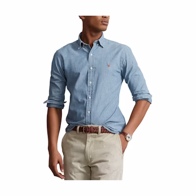 Polo Ralph Lauren Solid Long Sleeve Collared Shirt Light Blue (). 710834376001
