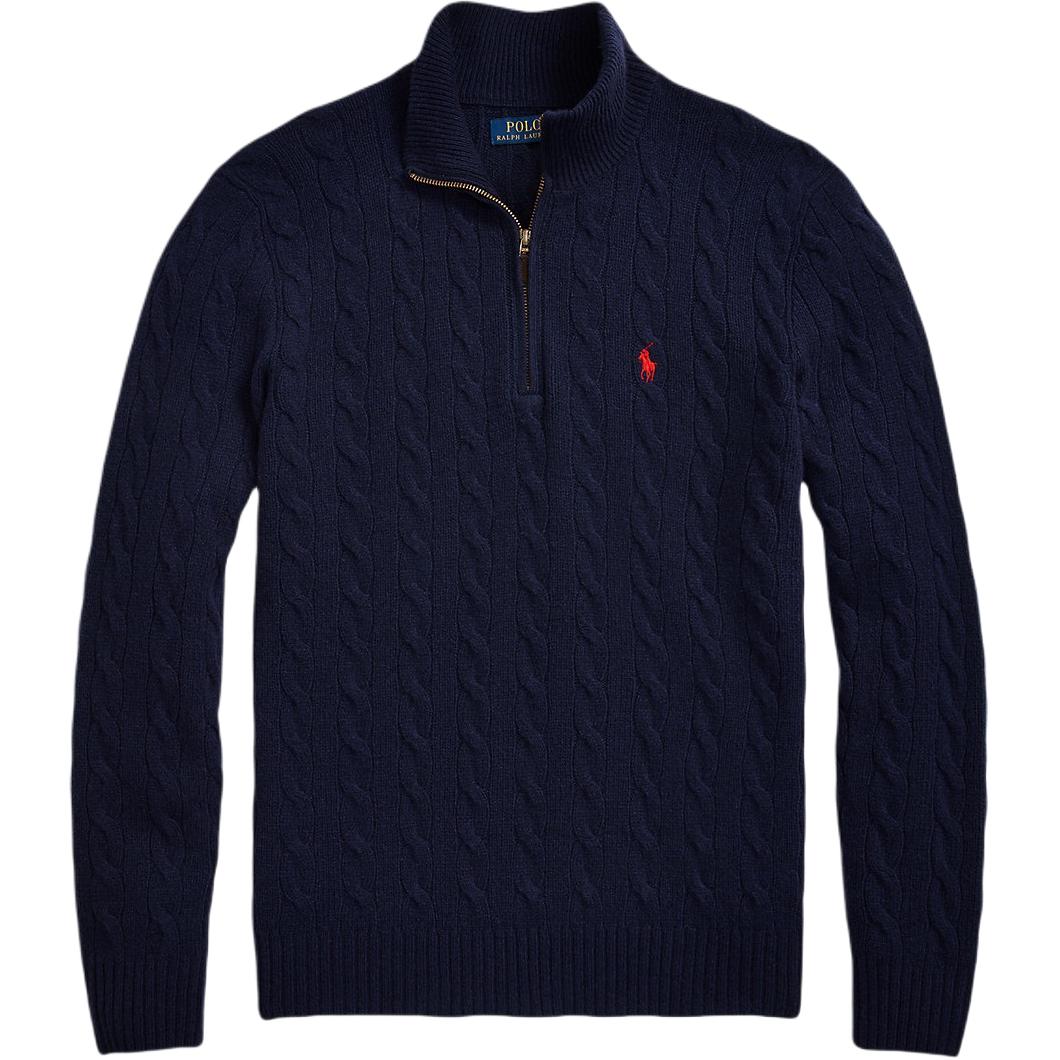 Polo Ralph Lauren Solid Navy Half-Zip Sweater with Pony Embroidery for Men. 710876766W-002