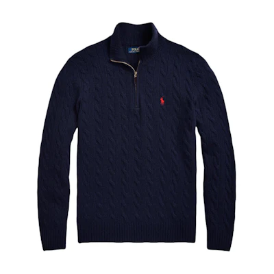 Polo Ralph Lauren Solid Navy Half-Zip Sweater with Pony Embroidery for Men. 710876766W-002