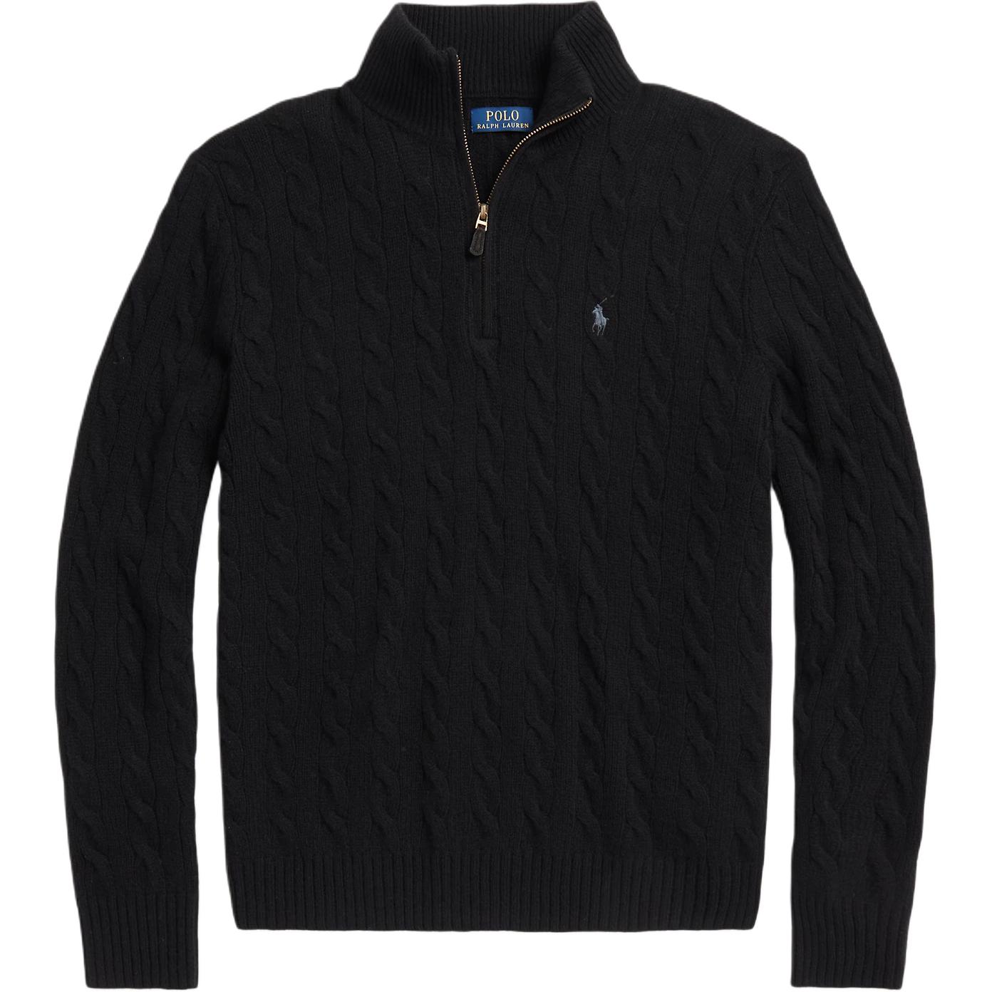 Polo Ralph Lauren Solid Pony Logo Cable Knit Half-Zip Sweater Black  Top 710876766005