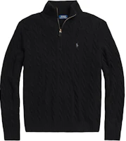 Polo Ralph Lauren Solid Pony Logo Cable Knit Half-Zip Sweater Black Top 710876766005 Polo Ralph Lauren Solid Pony Logo Cable Knit Half-Zip Sweater Black Top 710876766005