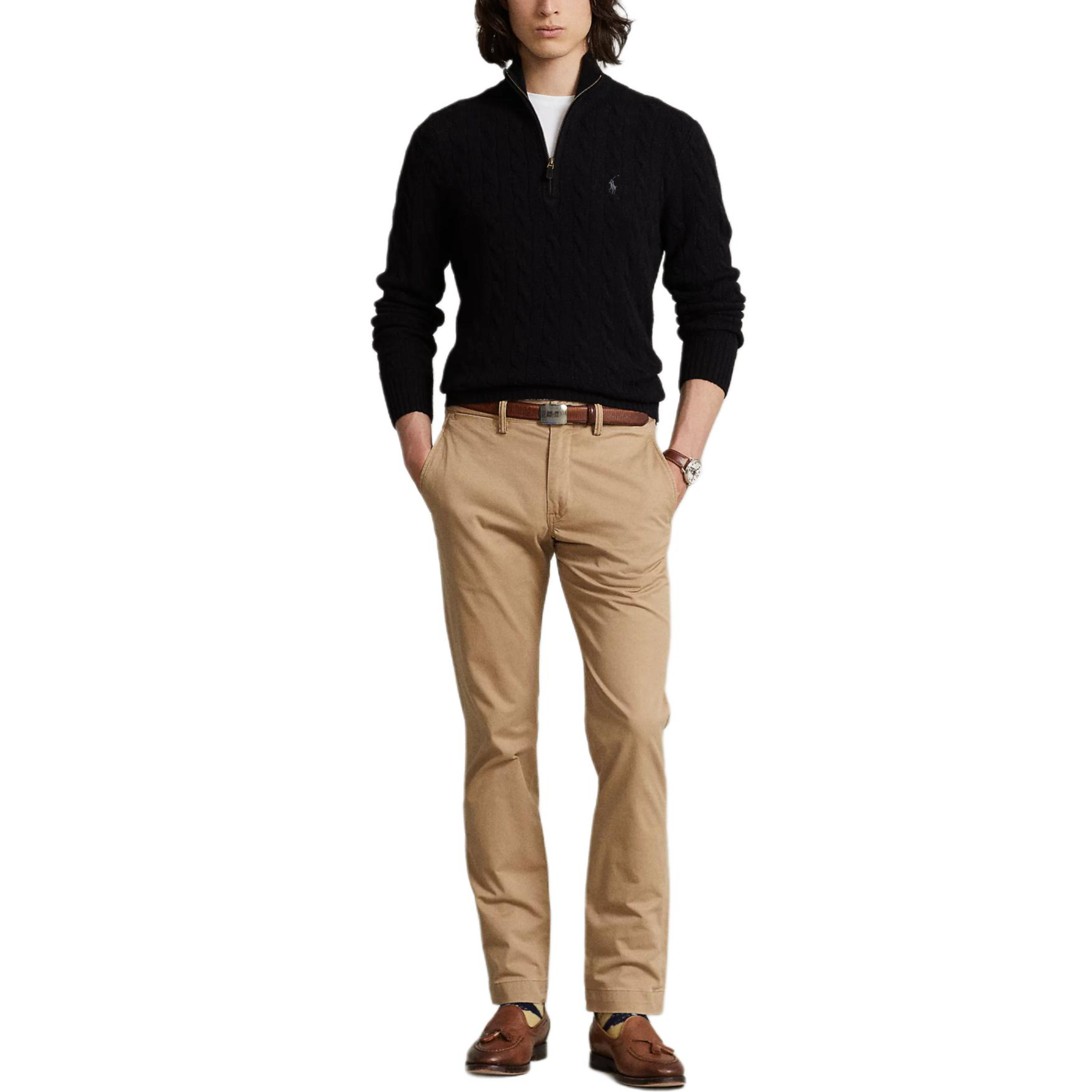 Polo Ralph Lauren Solid Pony Logo Cable Knit Half-Zip Sweater Black  Top 710876766005 圖 3