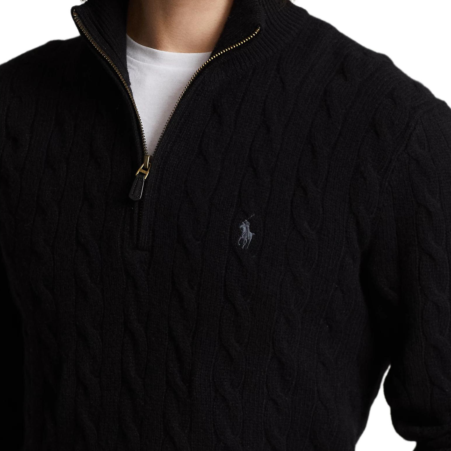 Polo Ralph Lauren Solid Pony Logo Cable Knit Half-Zip Sweater Black  Top 710876766005 圖 6