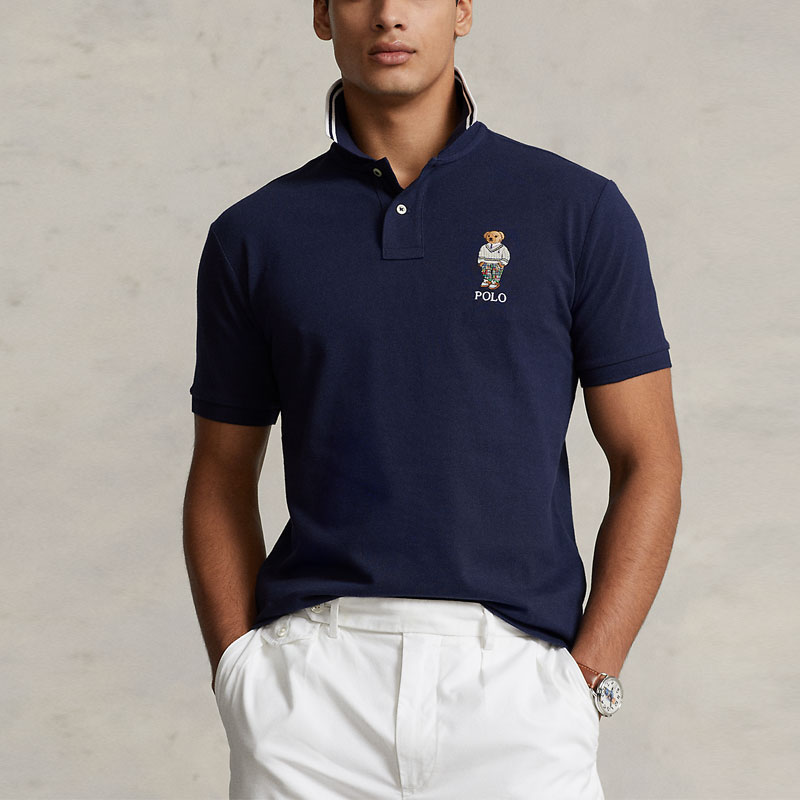 Shop Polo Ralph Lauren Baju Polo Biru Logo Beruang Sulam Teddy Solid MNPOKNI1N822272-410