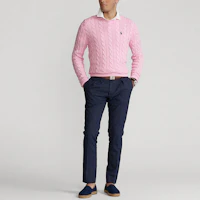 Lookbook Polo Ralph Lauren SS21 粉色麻花針織棉質圓領毛衣 男款 MNPOSWE16820684-650