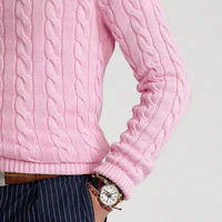 Sizing Polo Ralph Lauren SS21 粉色麻花針織棉質圓領毛衣 男款 MNPOSWE16820684-650