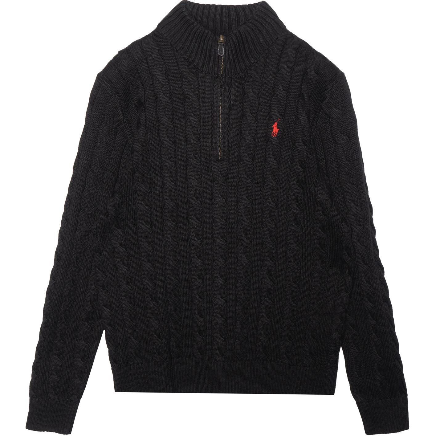 Polo Ralph Lauren SS22  Black Knit Zip-Up Sweater with Logo Embroidery. MNPOSWE16820773
