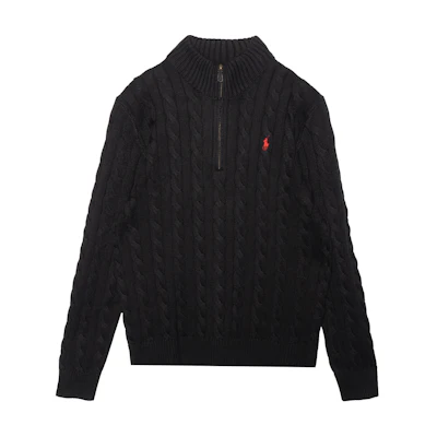 Polo Ralph Lauren SS22 Black Knit Zip-Up Sweater with Logo Embroidery. MNPOSWE16820773