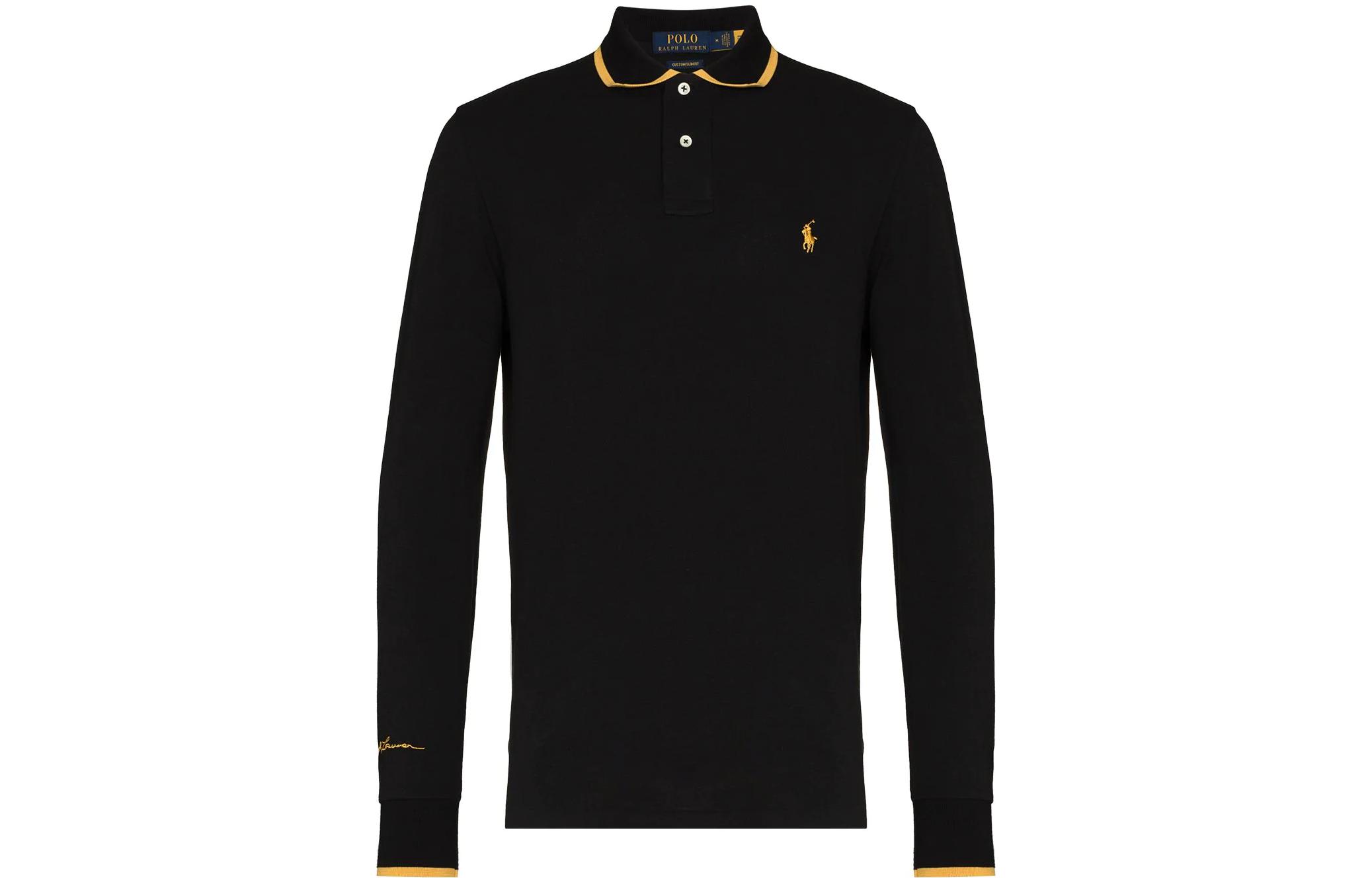 Polo Ralph Lauren SS22  Black Long Sleeve Polo Shirt with Logo Embroidery 710857274-001