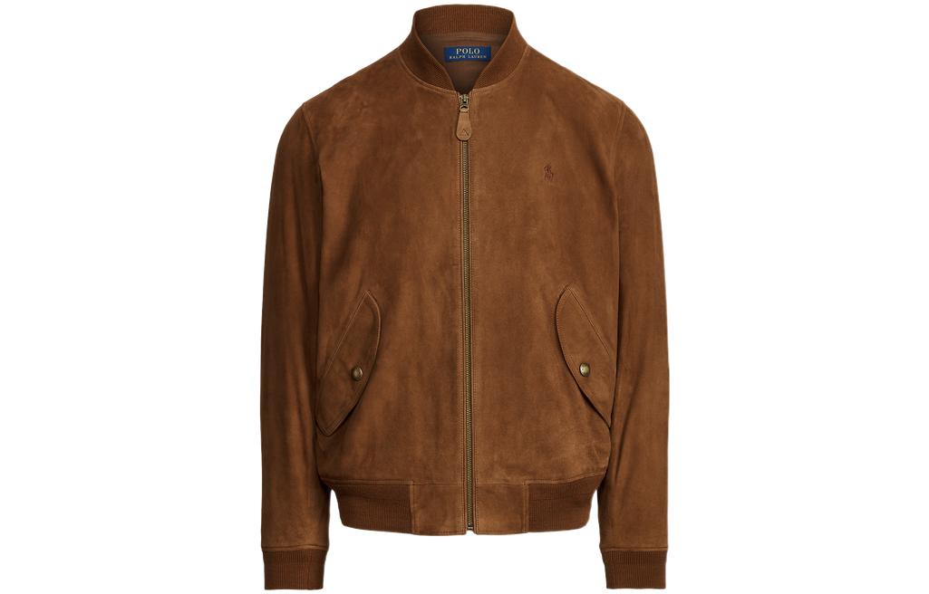 Polo Ralph Lauren SS22  Brown Casual Suede Leather Jacket with Zipper. MNPOOTW16020784-200